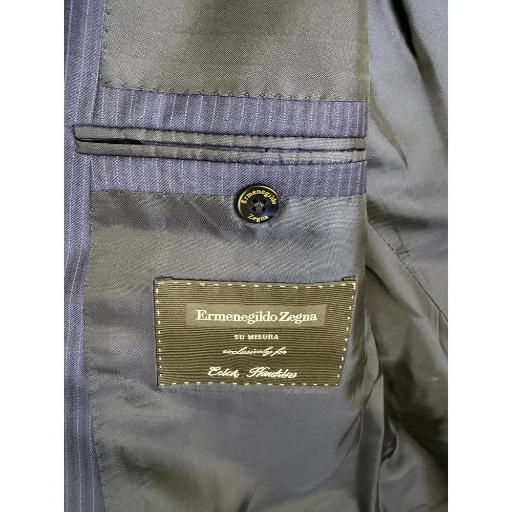 Ermenegildo Zegna Milano Suit Mens 44L 36x31 Navy‎ Blue Pinstripe Wool 2pc